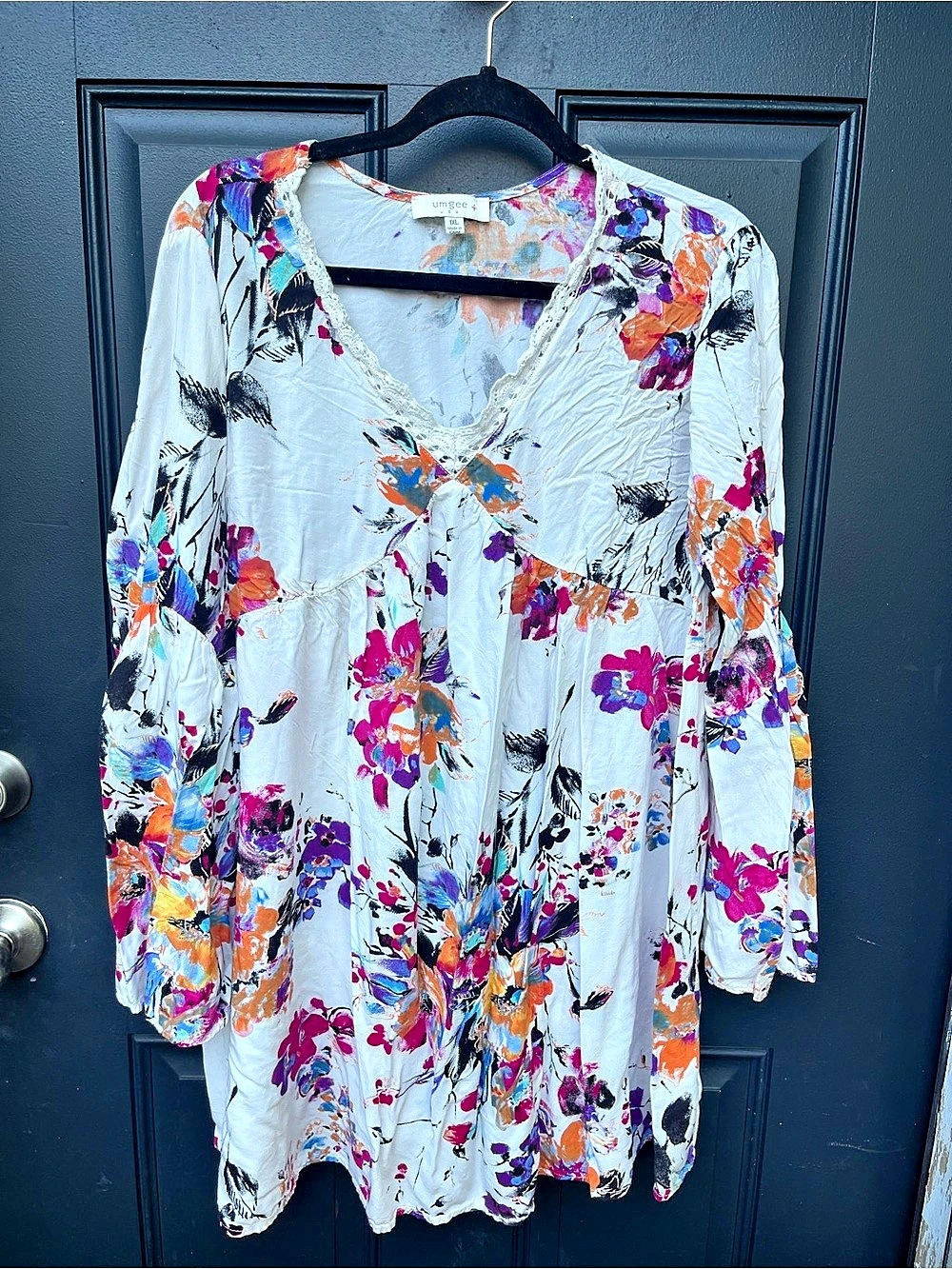Umgee Floral Tunic White Purple 1 1 XL